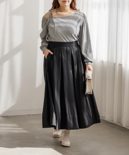 CLETTE(クレット)の「CLETTEオリジナルアシメネックリブトップス(Tシャツ/カットソー・レディース・グレー/ピンク/ブラック・3L/LL/4L)」の16枚目の写真