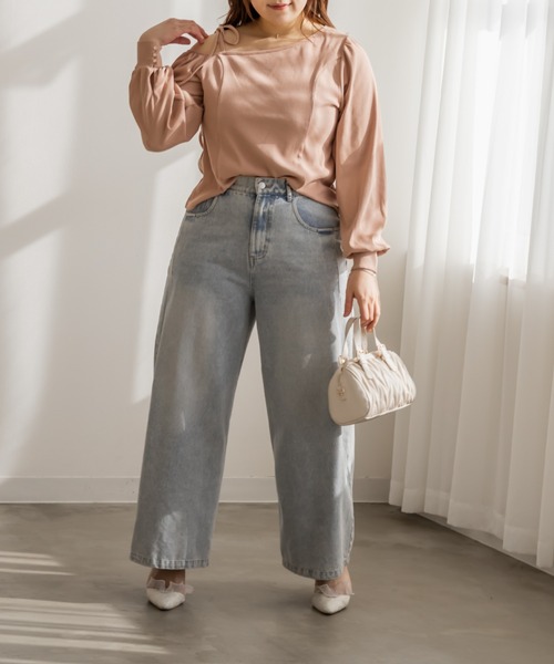 CLETTE(クレット)の「CLETTEオリジナルアシメネックリブトップス(Tシャツ/カットソー・レディース・グレー/ピンク/ブラック・3L/LL/4L)」の8枚目の写真