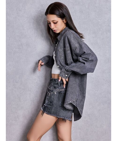 GYDA（ジェイダ）の「CROSS POINTケミカルデニムシャツ（シャツ/ブラウス・レディース・ブラック/ライトブルー・FREE）」の4枚目の写真