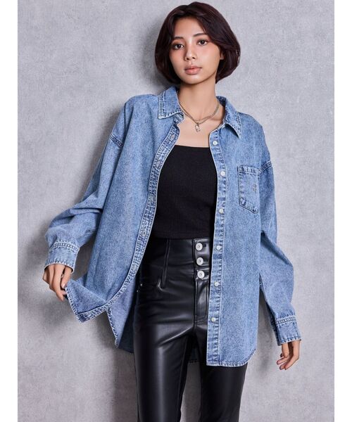 GYDA（ジェイダ）の「CROSS POINTケミカルデニムシャツ（シャツ/ブラウス・レディース・ブラック/ライトブルー・FREE）」の8枚目の写真