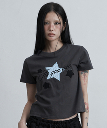 スターパッチルーズクロップTシャツチャコール