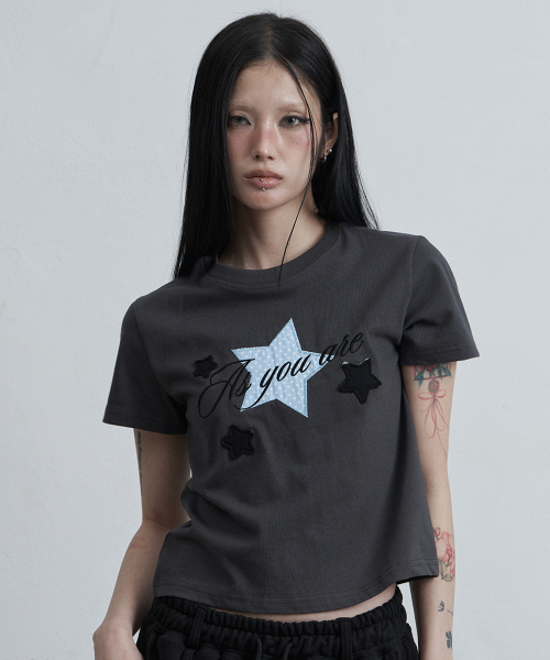 as you are(アズユーアー)の「スターパッチルーズクロップTシャツチャコール(Tシャツ/カットソー・レディース・その他・ONE SIZE)」の1枚目の写真