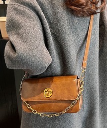 【2WAYショルダーストラップ&チェーンハンドル付】ヴィンテージレザーライクフラップハンドバッグ/ショルダーバッグ