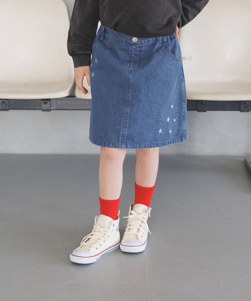 BAYFLOW（ベイフロー）の「[インナーパンツ付♪]スター刺繍デニムスカート(KIDS)（デニムスカート・キッズ・ブルー/ライトブルー・150cm/140cm/130cm/120cm/110cm）」の5枚目の写真