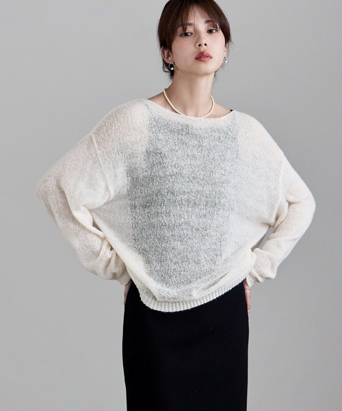 etoll.（エトル）の「モヘアタッチボートネックニット（Tシャツ/カットソー・レディース・ピンク/イエロー/チャコール/アイボリー・FREE）」の3枚目の写真