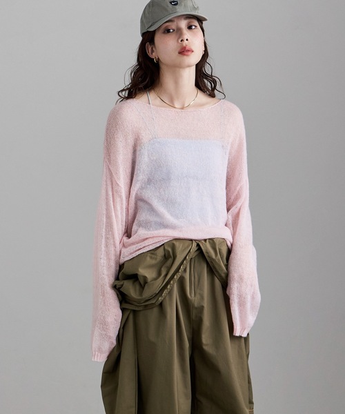 etoll.（エトル）の「モヘアタッチボートネックニット（Tシャツ/カットソー・レディース・ピンク/イエロー/チャコール/アイボリー・FREE）」の4枚目の写真