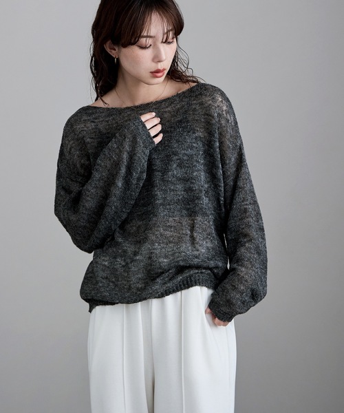 etoll.（エトル）の「モヘアタッチボートネックニット（Tシャツ/カットソー・レディース・ピンク/イエロー/チャコール/アイボリー・FREE）」の2枚目の写真