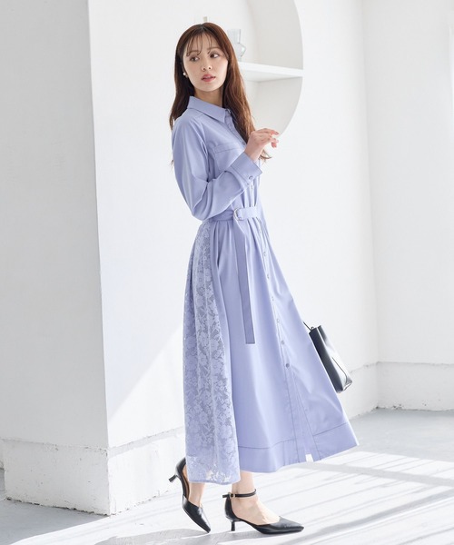 Andemiu(アンデミュウ)の「バックレースシャツワンピース644046(シャツワンピース・レディース・ブルー/ベージュ/ネイビー・FREE)」の8枚目の写真