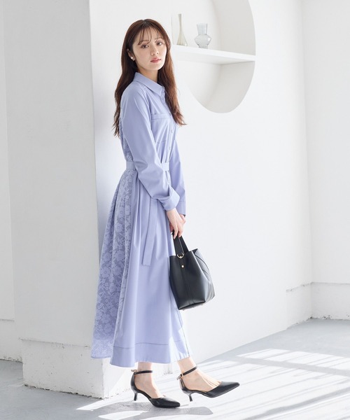 Andemiu(アンデミュウ)の「バックレースシャツワンピース644046(シャツワンピース・レディース・ブルー/ベージュ/ネイビー・FREE)」の10枚目の写真