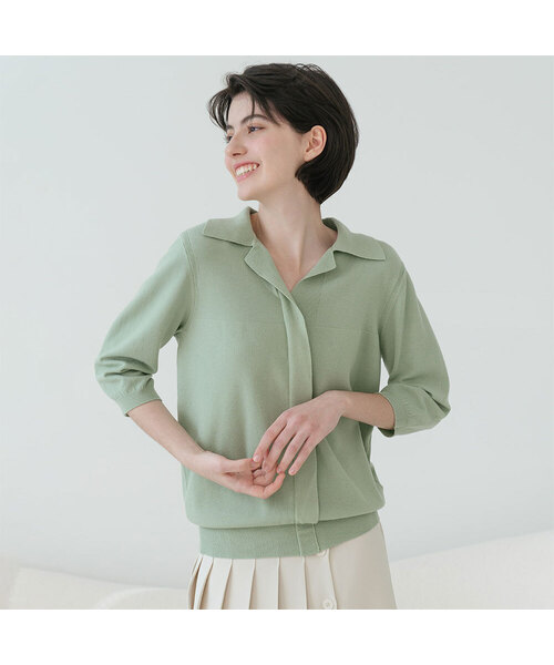 VASCARA(バスカラ)の「V Open Collar Neck Capri Knitwear (5colors)(ニット/セーター・レディース・ブラック/カーキ/ライトベージュ/ライトグレー/チェリーピンク・FREE)」の4枚目の写真