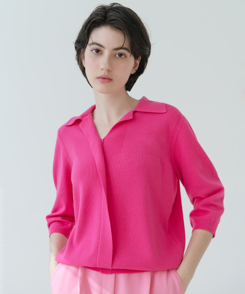 VASCARA(バスカラ)の「V Open Collar Neck Capri Knitwear (5colors)(ニット/セーター・レディース・ブラック/カーキ/ライトベージュ/ライトグレー/チェリーピンク・FREE)」の6枚目の写真