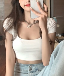 ワイドネッククロップドTシャツ