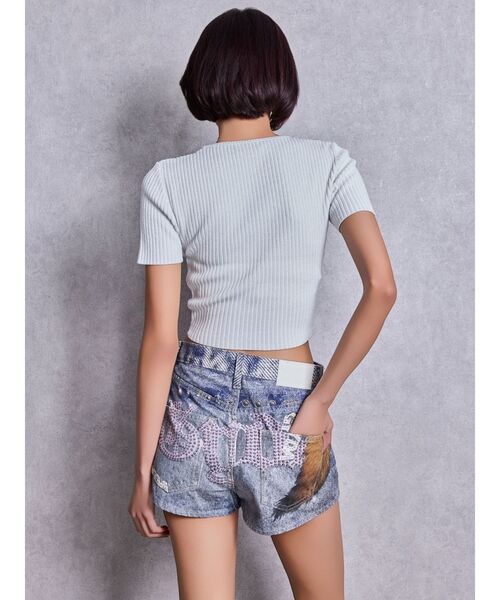 GYDA(ジェイダ)の「ジャストウエストGYDA bijou sublimation printingデニムショートパンツ(デニムパンツ・レディース・ライトブルー/ブルー・MEDIUM/SMALL/X-SMALL)」の5枚目の写真