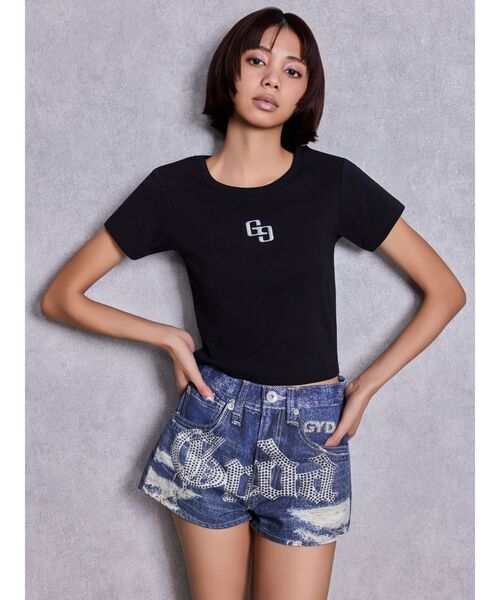 GYDA(ジェイダ)の「ジャストウエストGYDA bijou sublimation printingデニムショートパンツ(デニムパンツ・レディース・ライトブルー/ブルー・MEDIUM/SMALL/X-SMALL)」の13枚目の写真