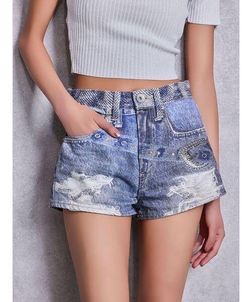 GYDA(ジェイダ)の「ジャストウエストGYDA bijou sublimation printingデニムショートパンツ(デニムパンツ・レディース・ライトブルー/ブルー・MEDIUM/SMALL/X-SMALL)」の20枚目の写真