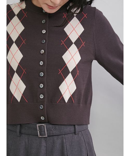 Mila Owen（ミラオーウェン）の「シェル釦デザインクロップドニットカーディガン（カーディガン/ボレロ・レディース・レッド/マルチ/ブラック/アイボリー・1/0）」の14枚目の写真