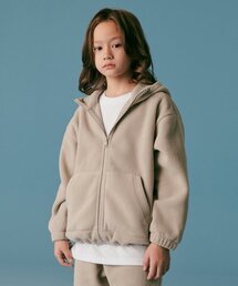 オーバーサイズポラフリースフードパーカー[ダスティベージュ]