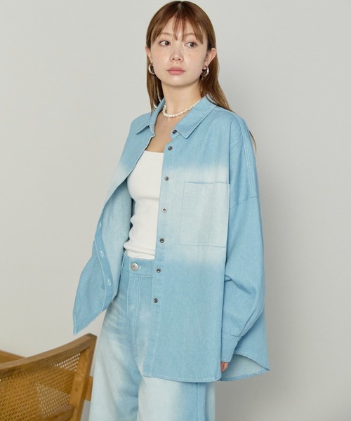 enhaut（アンオート）の「ヴィンテージ加工 デニム オーバー シャツ（シャツ/ブラウス・レディース・ライトブルー/インディゴブルー・FREE）」の5枚目の写真