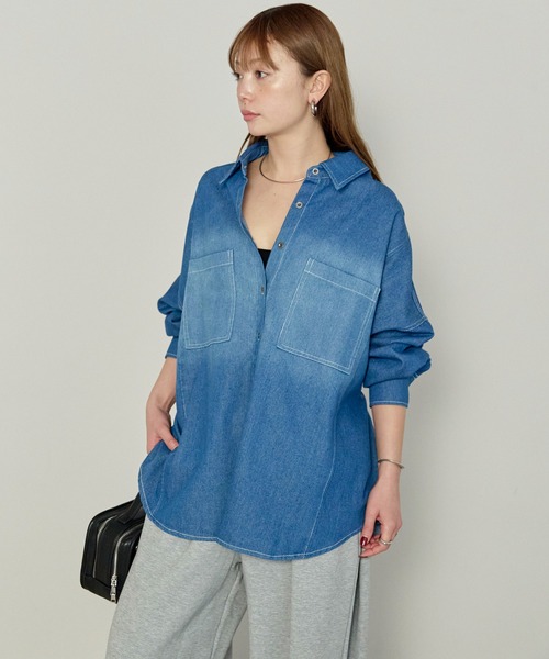 enhaut（アンオート）の「ヴィンテージ加工 デニム オーバー シャツ（シャツ/ブラウス・レディース・ライトブルー/インディゴブルー・FREE）」の22枚目の写真