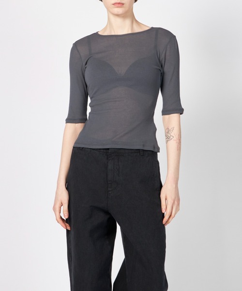 黒 半袖トップス AMOMENTO AMOMENTO ROUND SHORT SLEEVE T-SHIRT（Tシャツ/カットソー