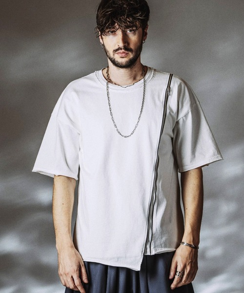 NO ID.（ノーアイディ）の「【NO ID.】Layered ZIP BIG T-shirt / レイヤードジップビッグTシャツ（Tシャツ/カットソー・メンズ・ホワイト/ブラック/グレー・ONE SIZE）」の6枚目の写真