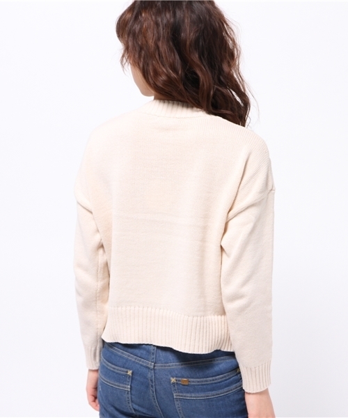 mystic（ミスティック）の「【mystic】ケーブルボーダーニットプルオーバー（ニット/セーター・レディース・キャメル/オフホワイト/ブラック/ネイビー・ﾌﾘ-）」の7枚目の写真