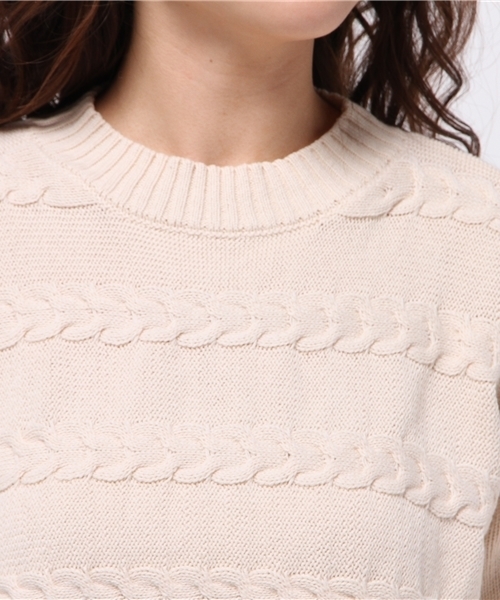 mystic（ミスティック）の「【mystic】ケーブルボーダーニットプルオーバー（ニット/セーター・レディース・キャメル/オフホワイト/ブラック/ネイビー・ﾌﾘ-）」の8枚目の写真