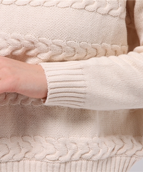 mystic（ミスティック）の「【mystic】ケーブルボーダーニットプルオーバー（ニット/セーター・レディース・キャメル/オフホワイト/ブラック/ネイビー・ﾌﾘ-）」の9枚目の写真