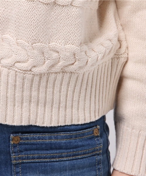 mystic（ミスティック）の「【mystic】ケーブルボーダーニットプルオーバー（ニット/セーター・レディース・キャメル/オフホワイト/ブラック/ネイビー・ﾌﾘ-）」の10枚目の写真