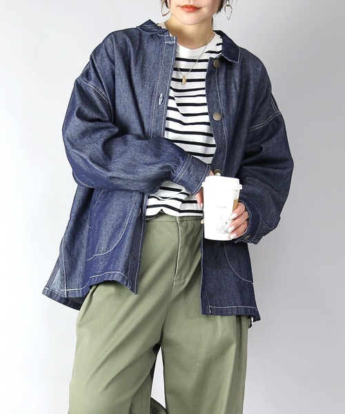 and it_(アンドイット)の「コットンデニムジャケット(デニムジャケット・レディース・ダークネイビー/ブルー・M-L)」の1枚目の写真
