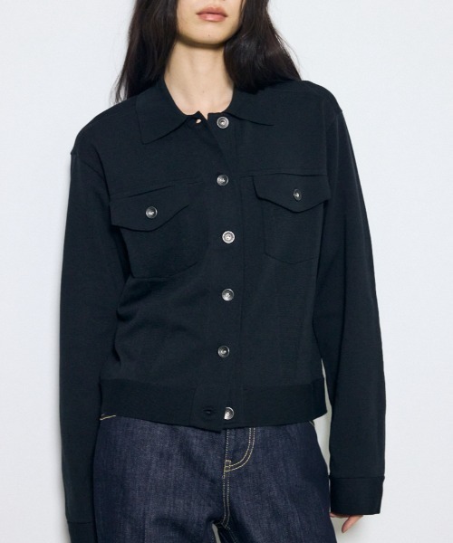 AZUL by moussy(アズールバイマウジー)の「【身長/骨格別着用画像あり】3rdタイプニットジャケット 春服 秋服 ブルゾン(ブルゾン・レディース・ブラック/オフホワイト/ライトカーキ・FREE)」の3枚目の写真