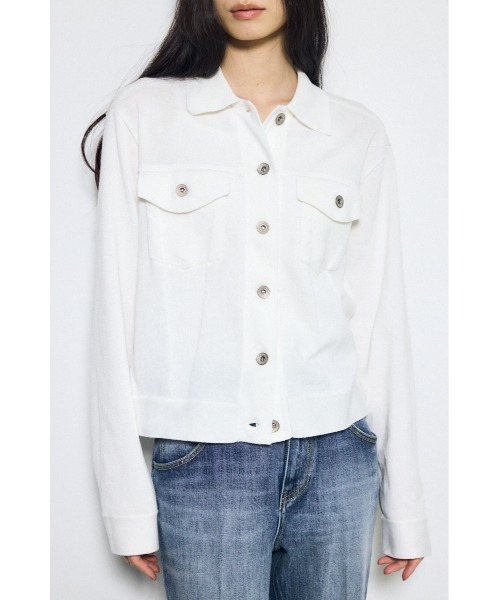 AZUL by moussy(アズールバイマウジー)の「【身長/骨格別着用画像あり】3rdタイプニットジャケット 春服 秋服 ブルゾン(ブルゾン・レディース・ブラック/オフホワイト/ライトカーキ・FREE)」の5枚目の写真