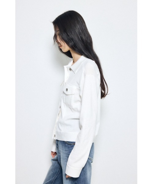 AZUL by moussy(アズールバイマウジー)の「【身長/骨格別着用画像あり】3rdタイプニットジャケット 春服 秋服 ブルゾン(ブルゾン・レディース・ブラック/オフホワイト/ライトカーキ・FREE)」の6枚目の写真