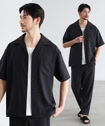 SPU（スプ）の「【セットアップ 2点セット】【防シワ・抗ピリング・接触冷感】機能性テックリネンノーカラー半袖カーデ or オープンカラー半袖シャツ &テーパードパンツセットアップ（セットアップ）」