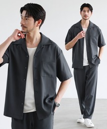 SPU（スプ）の「【セットアップ 2点セット】【防シワ・抗ピリング・接触冷感】機能性テックリネンノーカラー半袖カーデ or オープンカラー半袖シャツ &テーパードパンツセットアップ（セットアップ）」