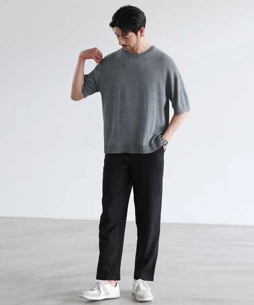 SPU(スプ)の「【セットアップ 2点セット】【防シワ・抗ピリング・接触冷感】機能性テックリネンノーカラー半袖カーデ or オープンカラー半袖シャツ &テーパードパンツセットアップ(セットアップ・メンズ・ブラック系/チャコール/モカ/ネイビー/グレー系/ネイビー系/ブラック/ブラウン系/ベージュ系/ベージュ・S/M/L/XL)」の18枚目の写真