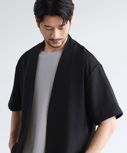 SPU(スプ)の「【セットアップ 2点セット】【防シワ・抗ピリング・接触冷感】機能性テックリネンノーカラー半袖カーデ or オープンカラー半袖シャツ &テーパードパンツセットアップ(セットアップ・メンズ・ブラック系/チャコール/モカ/ネイビー/グレー系/ネイビー系/ブラック/ブラウン系/ベージュ系/ベージュ・S/M/L/XL)」の12枚目の写真