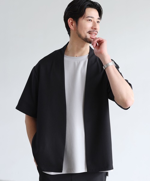 SPU(スプ)の「【セットアップ 2点セット】【防シワ・抗ピリング・接触冷感】機能性テックリネンノーカラー半袖カーデ or オープンカラー半袖シャツ &テーパードパンツセットアップ(セットアップ・メンズ・ブラック系/チャコール/モカ/ネイビー/グレー系/ネイビー系/ブラック/ブラウン系/ベージュ系/ベージュ・S/M/L/XL)」の13枚目の写真