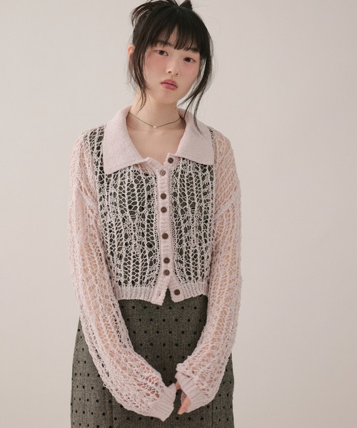 セール】tape sheer colour knit cardigan / テープシアーカラーニット