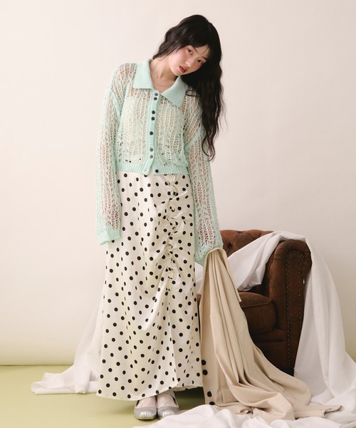 loin nuit(ロワンニュイ)の「tape sheer colour knit cardigan / テープシアーカラーニットカーディガン(カーディガン/ボレロ・レディース・ライトブルー/ミックスグレー/ピンク/イエロー・FREE)」の6枚目の写真
