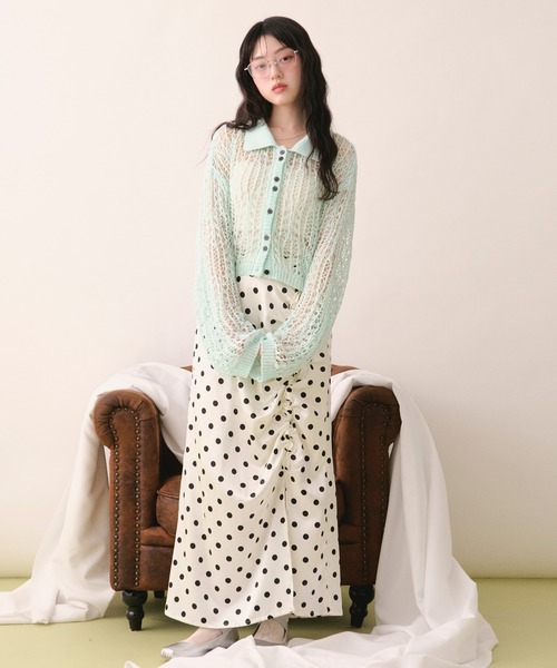 セール】tape sheer colour knit cardigan / テープシアーカラーニット