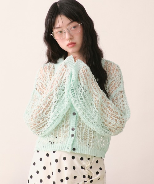 tape sheer colour knit cardigan / テープシアーカラーニット