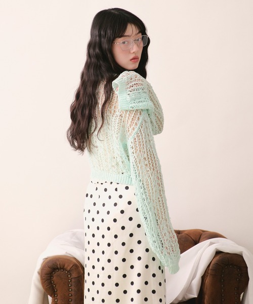 loin nuit(ロワンニュイ)の「tape sheer colour knit cardigan / テープシアーカラーニットカーディガン(カーディガン/ボレロ・レディース・ライトブルー/ミックスグレー/ピンク/イエロー・FREE)」の14枚目の写真