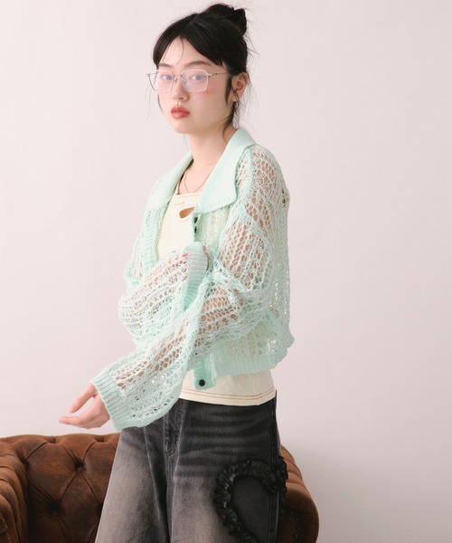 loin nuit(ロワンニュイ)の「tape sheer colour knit cardigan / テープシアーカラーニットカーディガン(カーディガン/ボレロ・レディース・ライトブルー/ミックスグレー/ピンク/イエロー・FREE)」の16枚目の写真