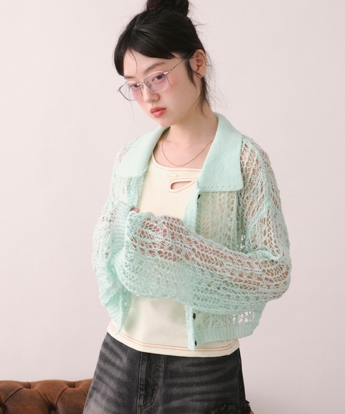 loin nuit(ロワンニュイ)の「tape sheer colour knit cardigan / テープシアーカラーニットカーディガン(カーディガン/ボレロ・レディース・ライトブルー/ミックスグレー/ピンク/イエロー・FREE)」の17枚目の写真