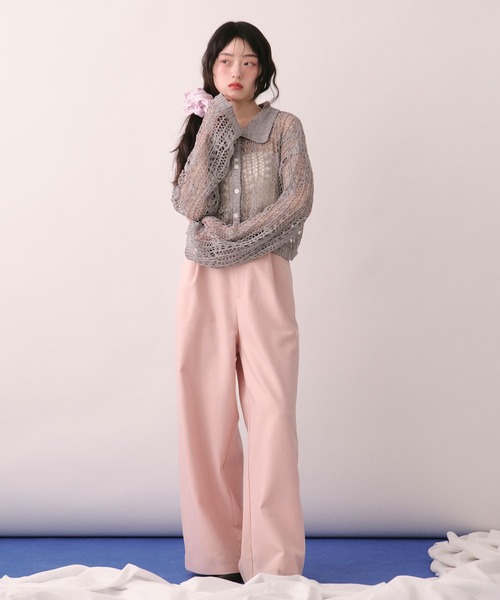 セール】tape sheer colour knit cardigan / テープシアーカラーニット