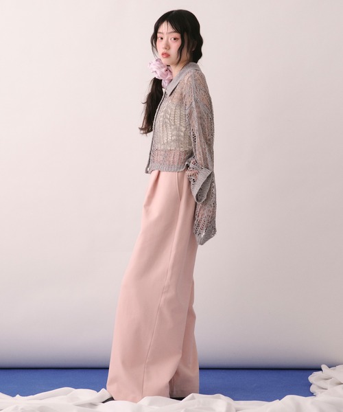 セール】tape sheer colour knit cardigan / テープシアーカラーニット