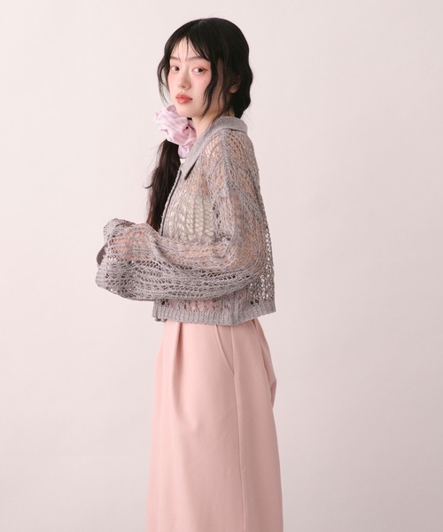 セール】tape sheer colour knit cardigan / テープシアーカラーニット