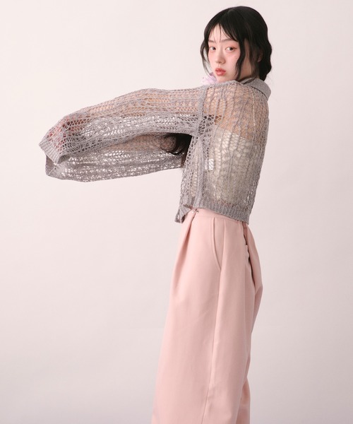 loin nuit(ロワンニュイ)の「tape sheer colour knit cardigan / テープシアーカラーニットカーディガン(カーディガン/ボレロ・レディース・ライトブルー/ミックスグレー/ピンク/イエロー・FREE)」の18枚目の写真