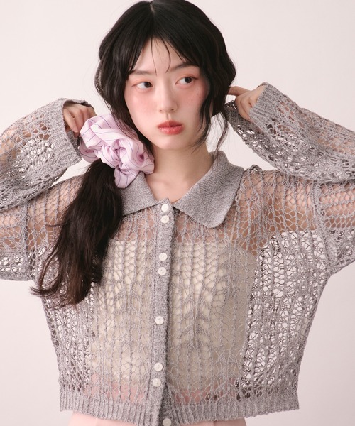 tape sheer colour knit cardigan / テープシアーカラーニット